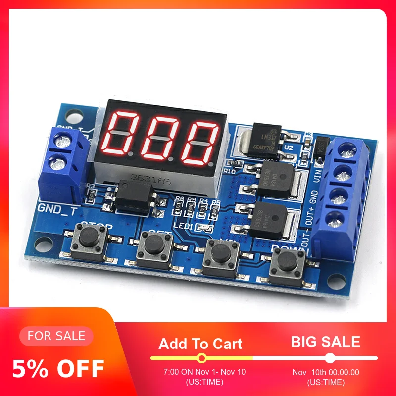 

DC 12V 24V Dual MOS LED Digital Time Delay Relay Trigger Cycle Timer Delay Switch Circuit Board Timing Control Module DIY