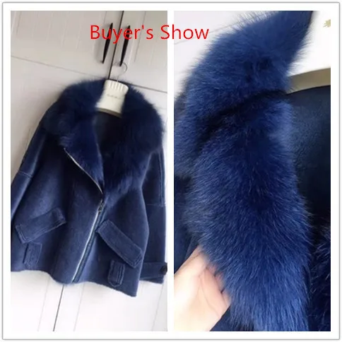 

Coat Fur Real Female Sheep Shearling Fur Winter Jacket Women Fox Fur Collar 100% Wool Coat Suede Leather Jackets MY3841 s