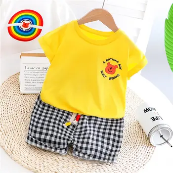 

New Baby Boys Girls Cotton Clothes Summer Children Print ranbow T Shirts Pants 2Pcs/sets Infant Kids Fashion Toddler Tracksuits