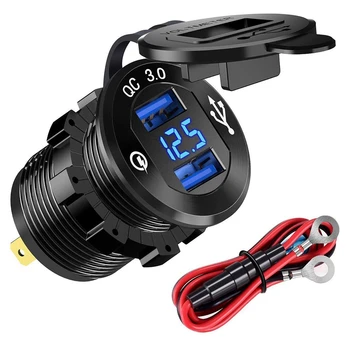 

Quick Charge 3.0 Dual USB Charger Socket, Waterproof Aluminum Power Outlet Fast Charge with LED Voltmeter & Wire Fuse DIY Kit fo