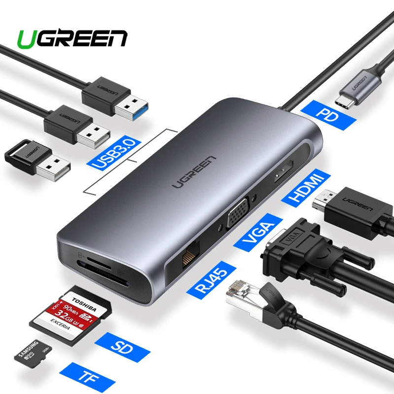 Pаспродажа Ugreen usb хаб C концентратор USB Мульти USB 3,0 HDMI адаптер док станция для MacBook Pro Аксессуары USB C Тип C 3,1 разветвитель 3 Порты и разъёмы USB C концентратор...
