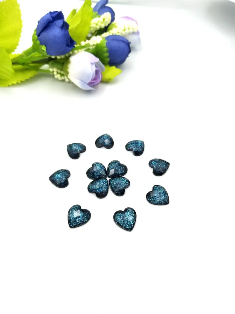 80 шт/10 мм ярко-голубое сверло в форме сердца из смолы AB с плоской задней поверхностью выпуклые Круглые DIY аксессуары для обработки