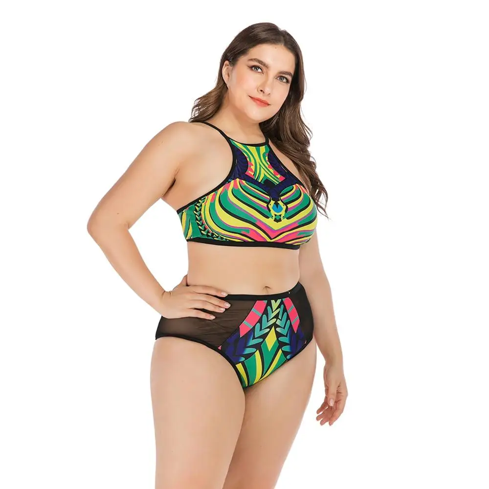

Women Tankini Patchwork Back Zipper Closure High Waist Quick Drying Swimwear Bikini Top Bottom Lady Plus Size Swimsuit Beach