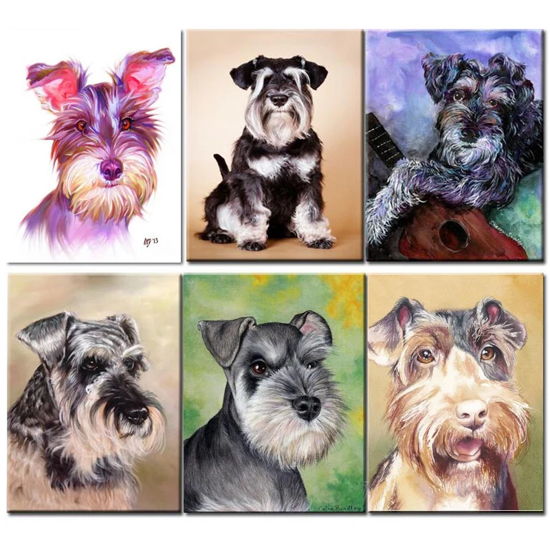 Вышивка для собак Schnauzer Алмазная мозаика полная круглая картина вышивка