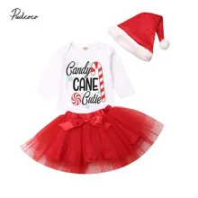 Коллекция года, весенне-осенняя одежда для малышей Рождественская Одежда для новорожденных девочек комбинезон с длинными рукавами Топы, юбка-пачка наряды Санта-Клауса комплект из 3 предметов