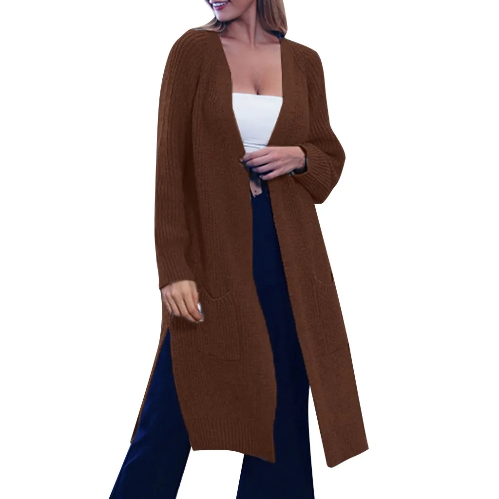 Camisola/Модные женские свитера; кардиган с длинными рукавами и карманами; Повседневный теплый свободный свитер; женские топы; Тренч; удобная одежда
