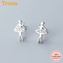 Trusta 925 пробы серебряные серьги милые CZ камень балетная Танцовщица девушка серьги гвоздики для женщин леди хорошее ювелирное изделие DT81