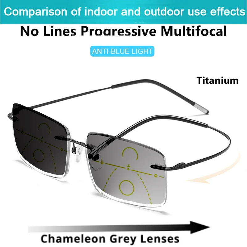 

Outdoor Photochromic multi-focus Rimless Reading Glasses Men Women smart Progressive Eyewear Anti Blue Ray Readers Spectacles