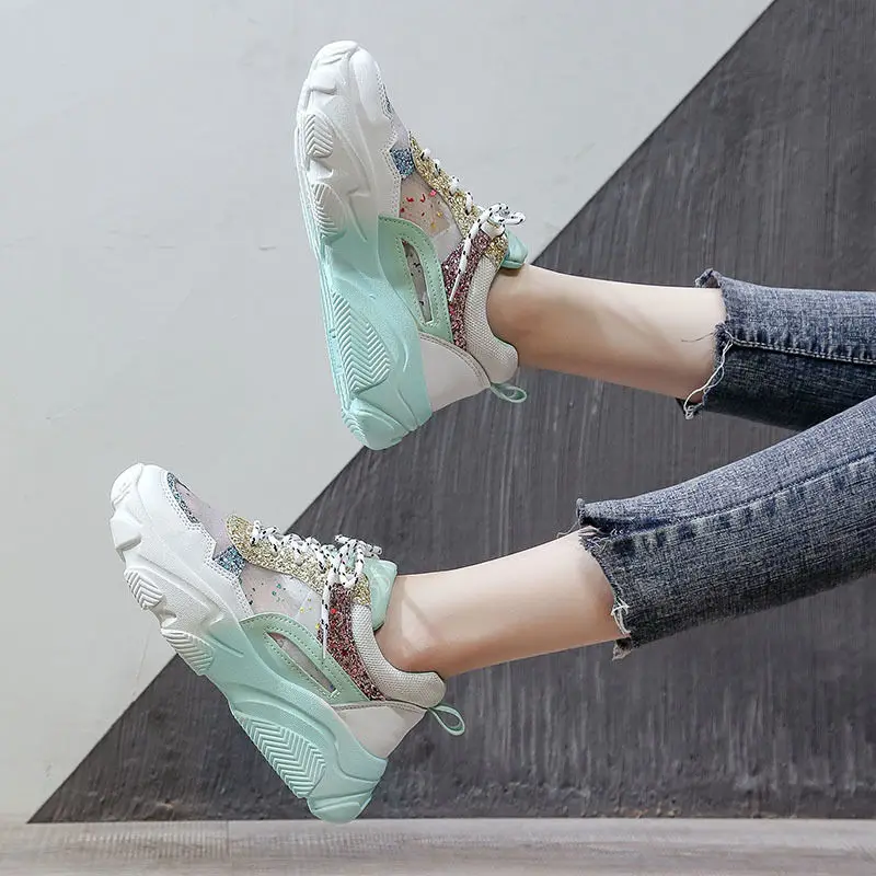 Женские кроссовки с яркими стразами Модные Дизайнерские блестками Размер 10