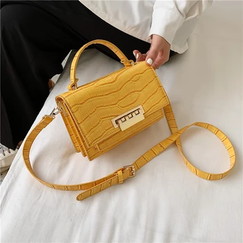 

Burminsa Summer Mini Crocodile Crossbody Bags Women Unique Lock Design Phone Purses High Quality Patent PU Leather Shoulder Bags