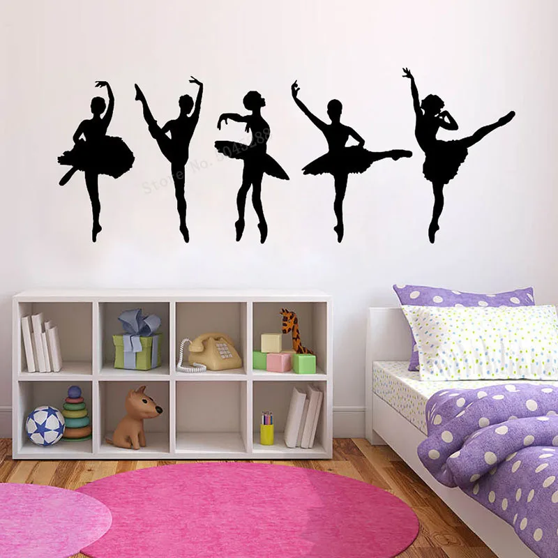 Set Of 5 Ballerina Wall Stickers Ballet Dancer Decals Vinyl Home Decor