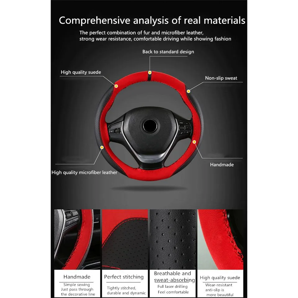Сшитый вручную 38 см чехол рулевого колеса автомобиля DIY черная замша кожа+ микрофибра кожа Сращивание Универсальный руль чехлы