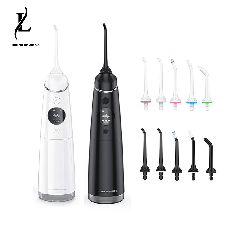 Liberex White Black Water Flosser Tooth Irrigator Portable Dental Cleaning Electric Oral Care 300ml Waterproof for Lover Family