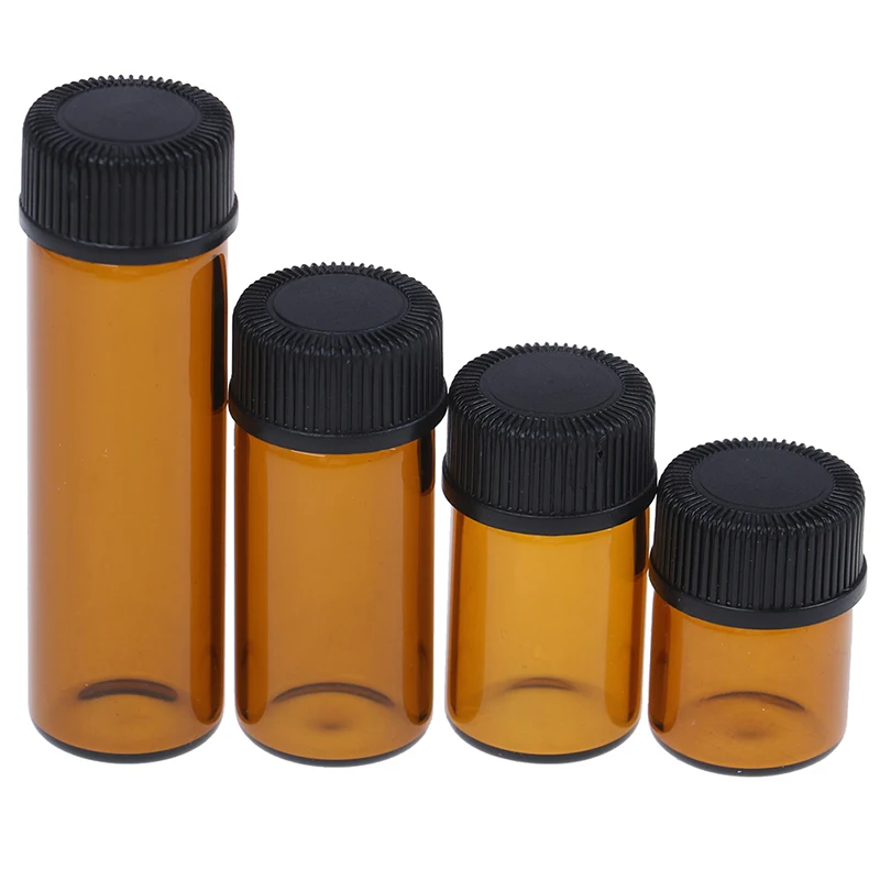1pc 1 /2/3/5ml Amber Mini Refillable Bottle Glass Reagents Essential Oil Sample Bottle Brown Glass Vials With Cap Hot Sale