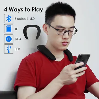 

BBGear Wearable Neckband Speaker Support Bluetooth USB Flash TF Card Home Surround Stereo Ear Headphone Personal MP3 Player