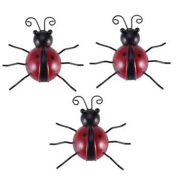 

3 Pcs Iron Ladybug Metal Wall Hanging Art Decorations Ornament for Home Garden