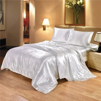

2019 Summer Luxury Satin Silk Damask Bed Sheet Set, 3/4 Pcs Linen Silk Duvet Cover Flat Sheet Fitted Sheet Pillowcase