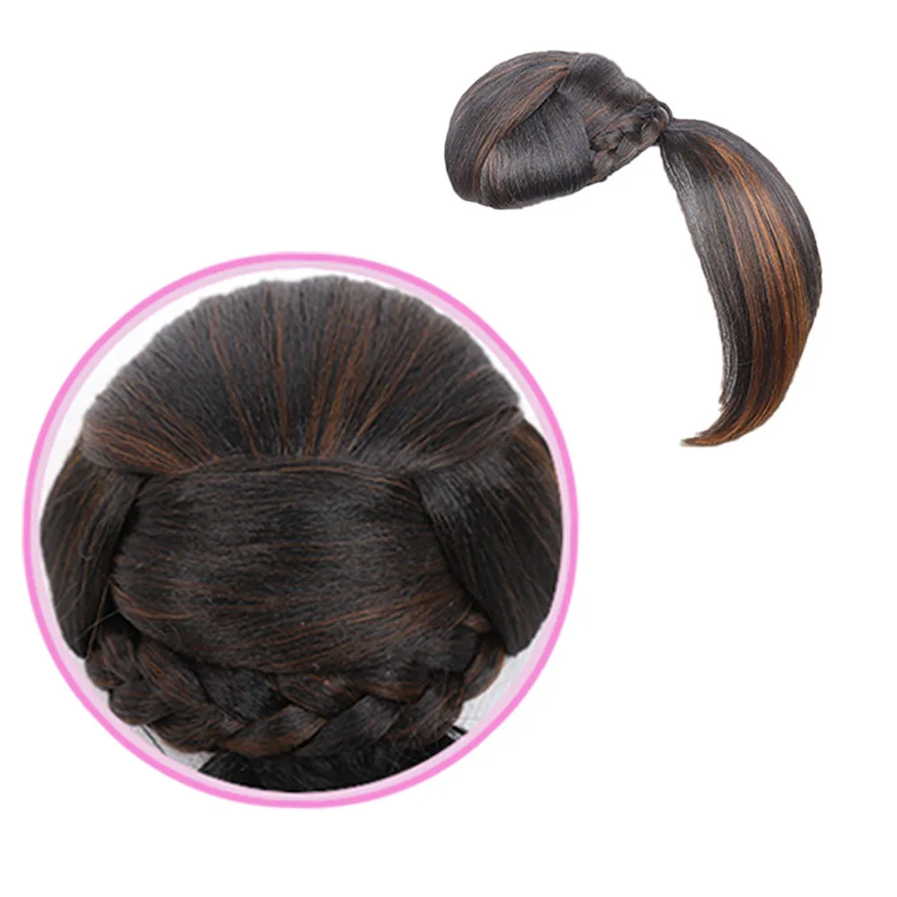Накладные волосы челка для наращивания на заколках синтетические волосы булочка шиньон для женщин шнурок конский хвост Updo аксессуары для волос - Цвет: dome 1 1b30