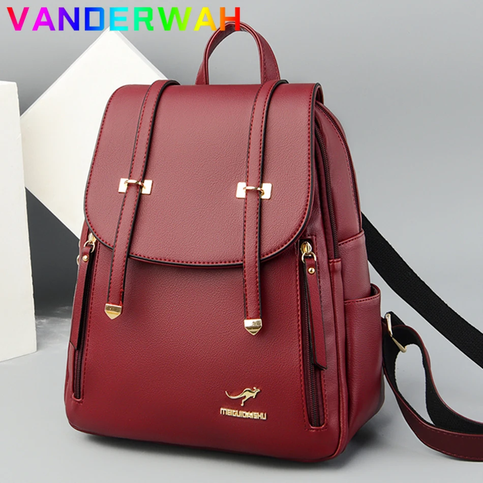 

Fashion Women Soft Leather Backpacks Female School Book Bags Large Capacity Shopping Travel Knapsack Femme New Casual Rucksack