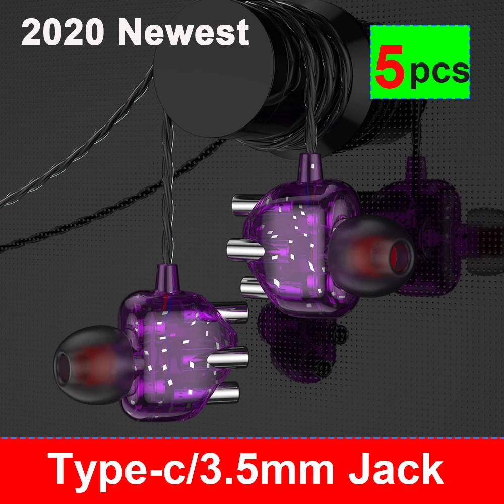 5pcs 3 5mm Type c 6D Stereo In ear Earphone USB Multicore Headphones Wired Control Bass Sound Earbuds Mic for Xiaomi huawei