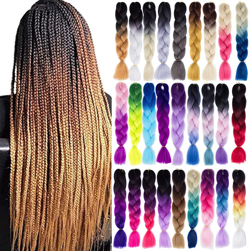 Synthetic Jumbo Braiding Hair Extensions Ombre Color 100g 24 Inch Green Pink Yellow Blonde |