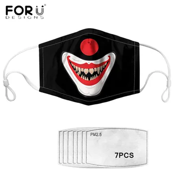 

FORUDESIGNS Hot Sales Funny Adults Masks Black Smile Mouth Printed Mouth Cover Mascara with Anti Dust Filters Washable Macka