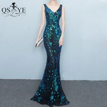 

Long Deep V Neck Green Evening Dresses Shiny Lace Prom Gown Mermaid Sleeveless Party Dress Sequin Lace Long Formal Gown Women