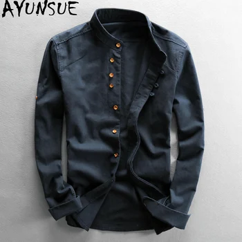 

AYUNSUE Men's Shirt Spring Summer Cotton Linen Casual Shirts for Men Long Sleeve Shirt Plus Size Korean Vintage Clothes 2020 KJ