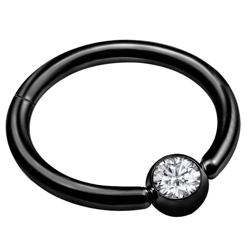 Black-ball with gem Нержавеющая сталь шарнирный пирсинг для носовой перегородки Кольца обруч хряща Guage 16 г 3 цвета пирсинг носа ювелирные изделия для тела - Окраска металла: Black-ball with gem