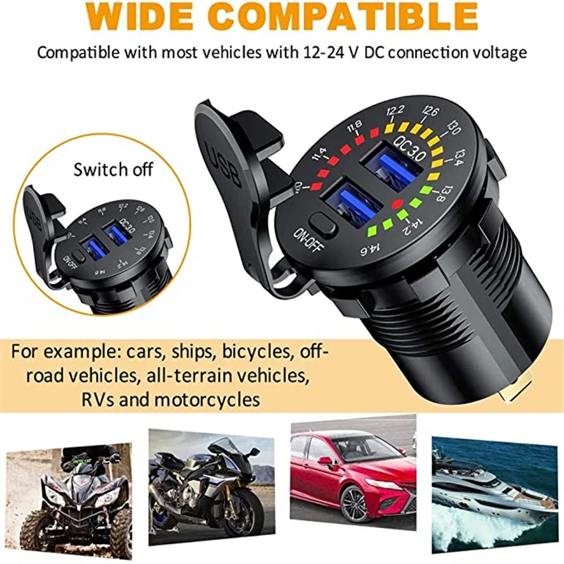 12V-24V QC 3.0  USB ڵ ð    LED  Ʈ а ON/OFF ġ Ʈ ڵ 