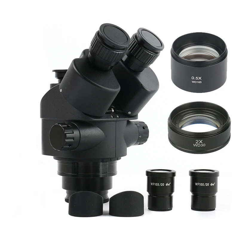 2019 Black 3.5X 90X 7X-45X Simul-Focal Trinocular Microscope 0.5x 2.0x Auxiliary Lens+ Zoom Stereo Microscope Head