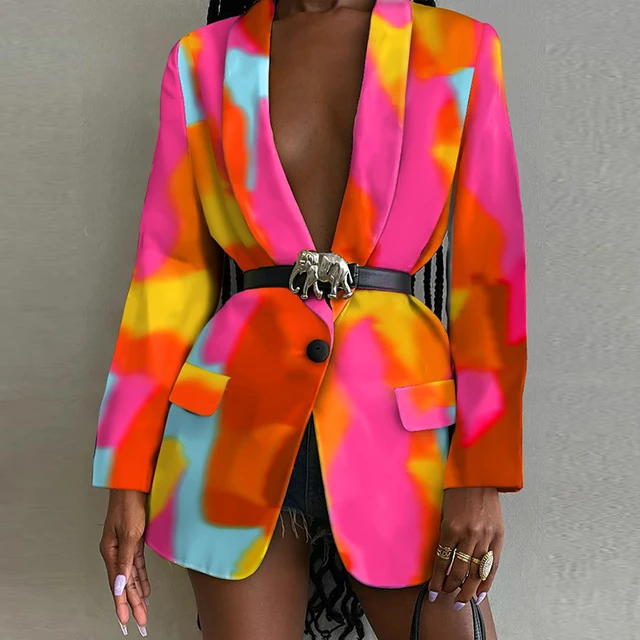 Turn-down Collar All Over Print Single Button Blazer Women Casual Jacket Elegant Abstract Graphic Work Coat Blazers For Women 03
