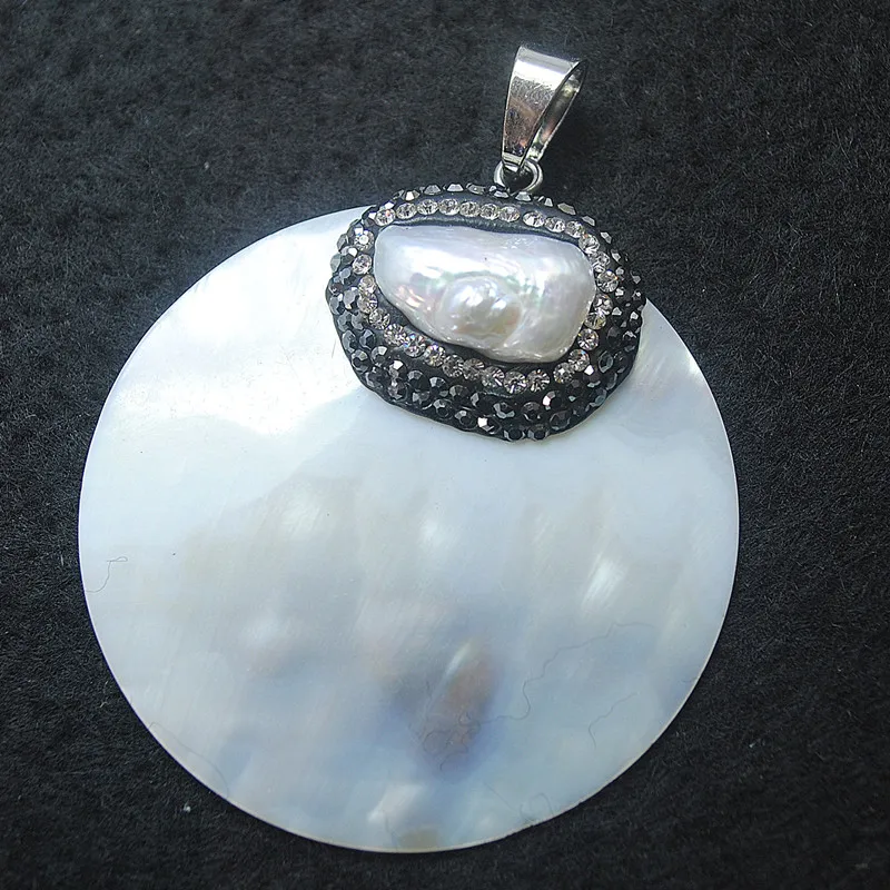 white shell pendants with freshwater pearl rhinestone jewelry bracelets making diy parts round shape | Украшения и аксессуары