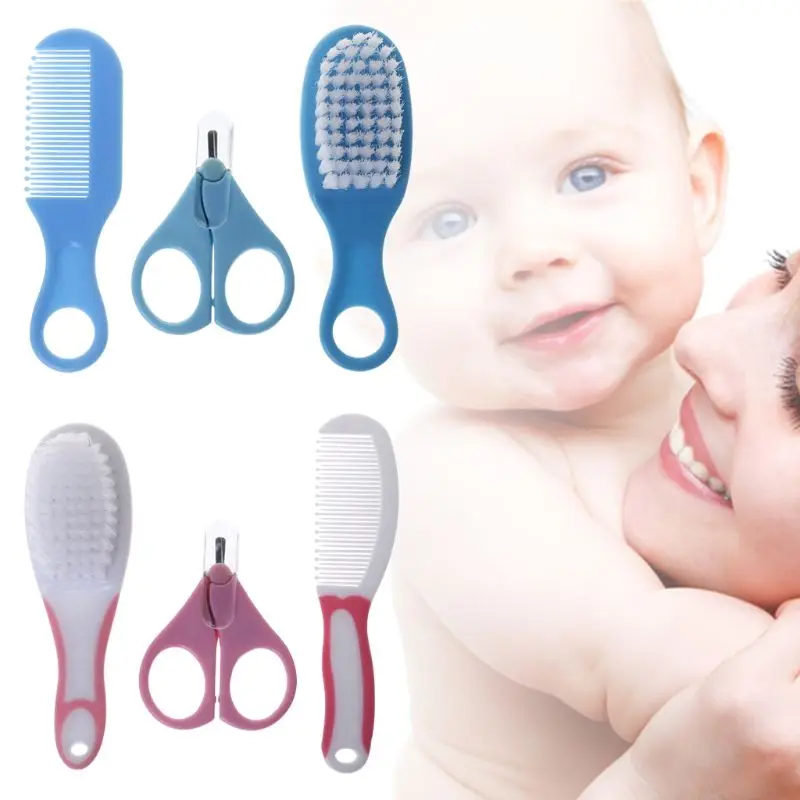 1 Set Baby Grooming Brush Comb Scissors Professional Newborn Kids Nursing Care Nail Cutter Clippers Safe Portable Hair Head L4MC |