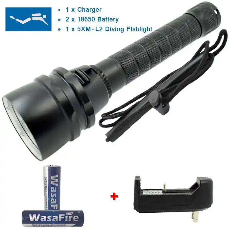 

Portable Ultra Bright Scuba Flashlight Powerful XM-L2 Underwater Diving LED Flashlight Waterproof Camping Hiking Tactical Torch