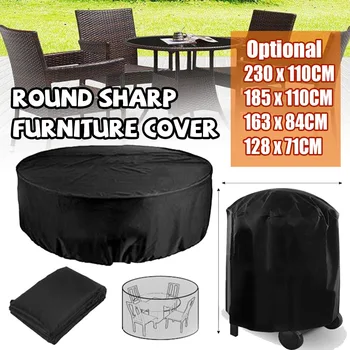 

BBQ Grill Round Cover Waterproof Black Outdoor Garden Heavy Duty Barbecue Grill Cover Rain Protective Dustproof Furniture Cover