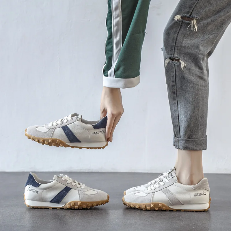 Spring/Autumn New Sneakers Women Soft Leather White Shoes Fashion Lace-Up Flats Shoes Woman Designer Sneakers High Quality