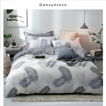

Dansunreve Bedding Set Leaf Printed Bed Linen Plaid Duvet Cover Sets For Home bedroom Single Double Full queen king size