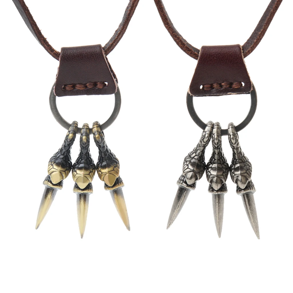 Gothic PU Leather Chain Punk Mens Eagle Bird Claw Pendant Necklace Rock Biker 86cm Long Rope