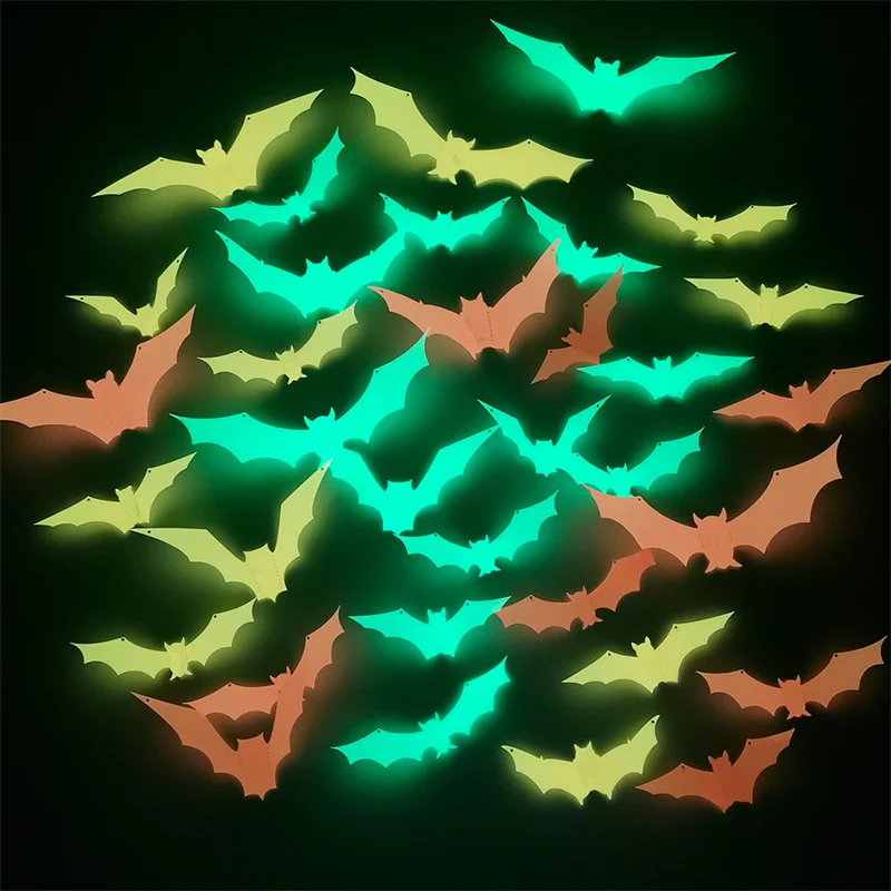12 шт./компл. 3D светящаяся летучая мышь наклейки на стены для празднования