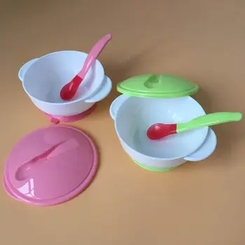 

Hot Baby Feeding Tableware Children Plate Sucker Bowl Toddler Kids Child Feeding Lid Training Bowl with Spoon Learnning Dishes