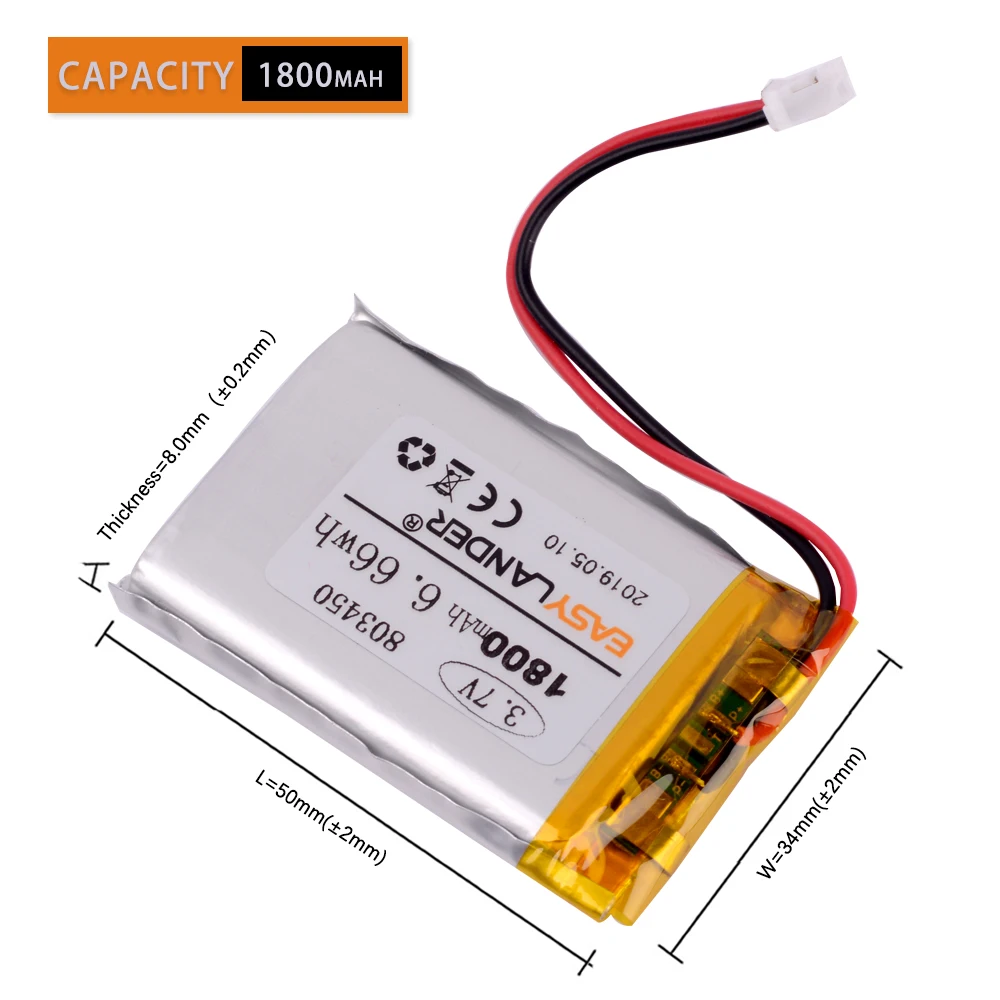 JST PH 2,0 мм 2pin 3,7 V 1800mAh литий-полимерный LiPo аккумулятор Arduino MKR100 карта для MP3 DVD PAD камеры gps ноутбука 803450