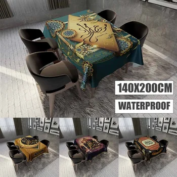 

140x200cm Muslim Eid Mubarak Printed Tablecloth Waterproof Rectangle Dining Tablecloth Kitchen Table Cover Ramadan Home Decor