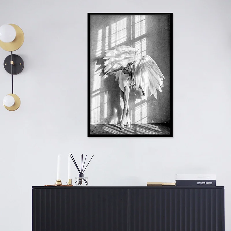 Wall Art Canvas Paintings Angel Wings Wall Posters And Prints Black And White Wings Girl Art Wall Picture For Home Decor