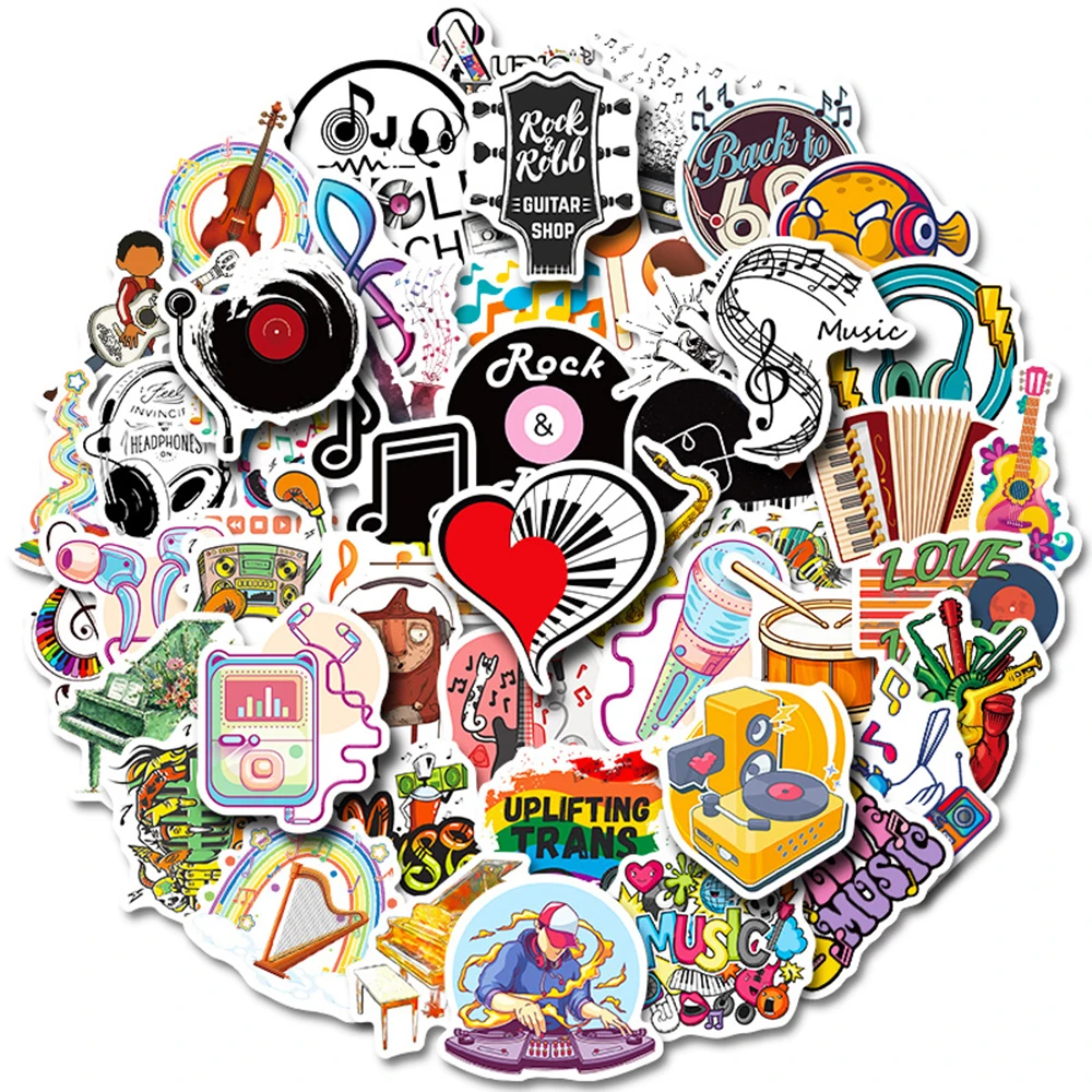 10/30/50PCS Kawaii Rock Stickers Music Retro Band For Suitcase DIY Guitar Motorcycle Laptop Luggage Skateboard Decals Sticker F3 b6 music guitar bullet dotted journal elastic band hard cover notebook