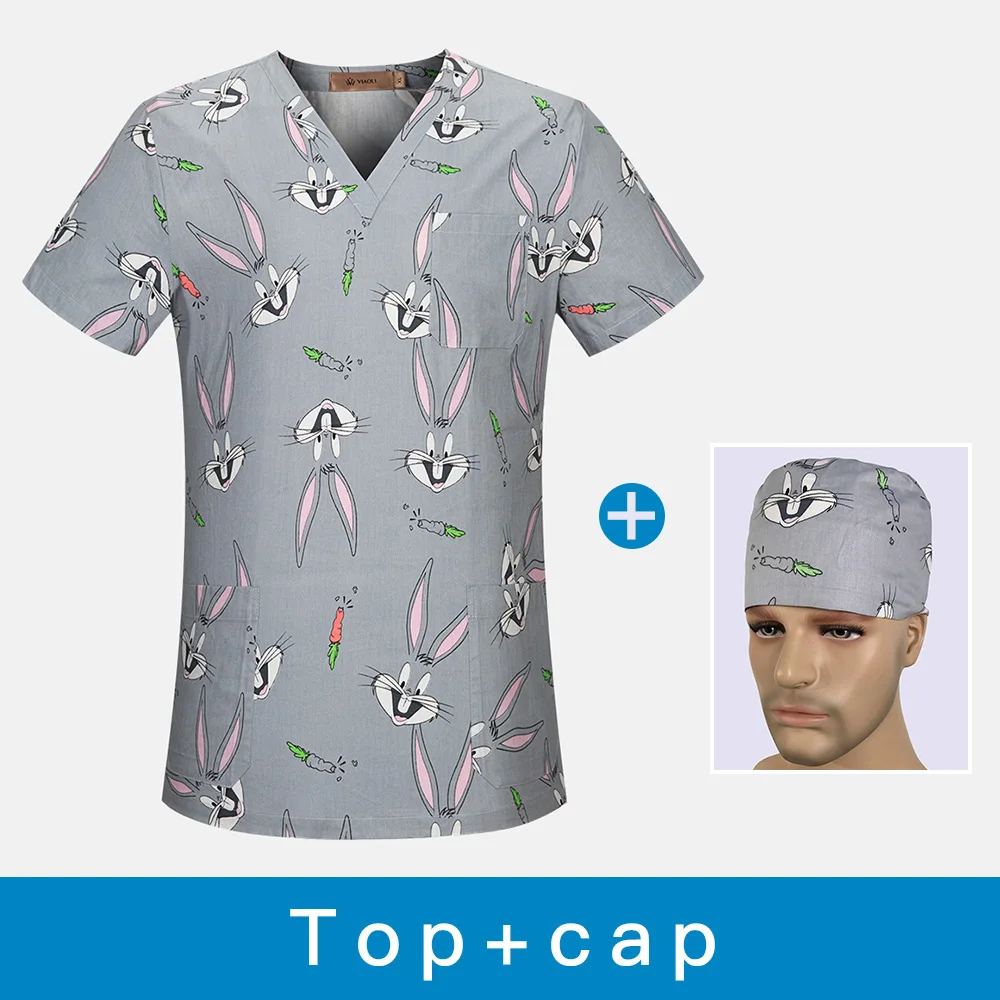 Pet hospital Medical uniform Dental clinic scrubs tops doctor nurse medical surgical workwear Beauty salon cartoon printing tops