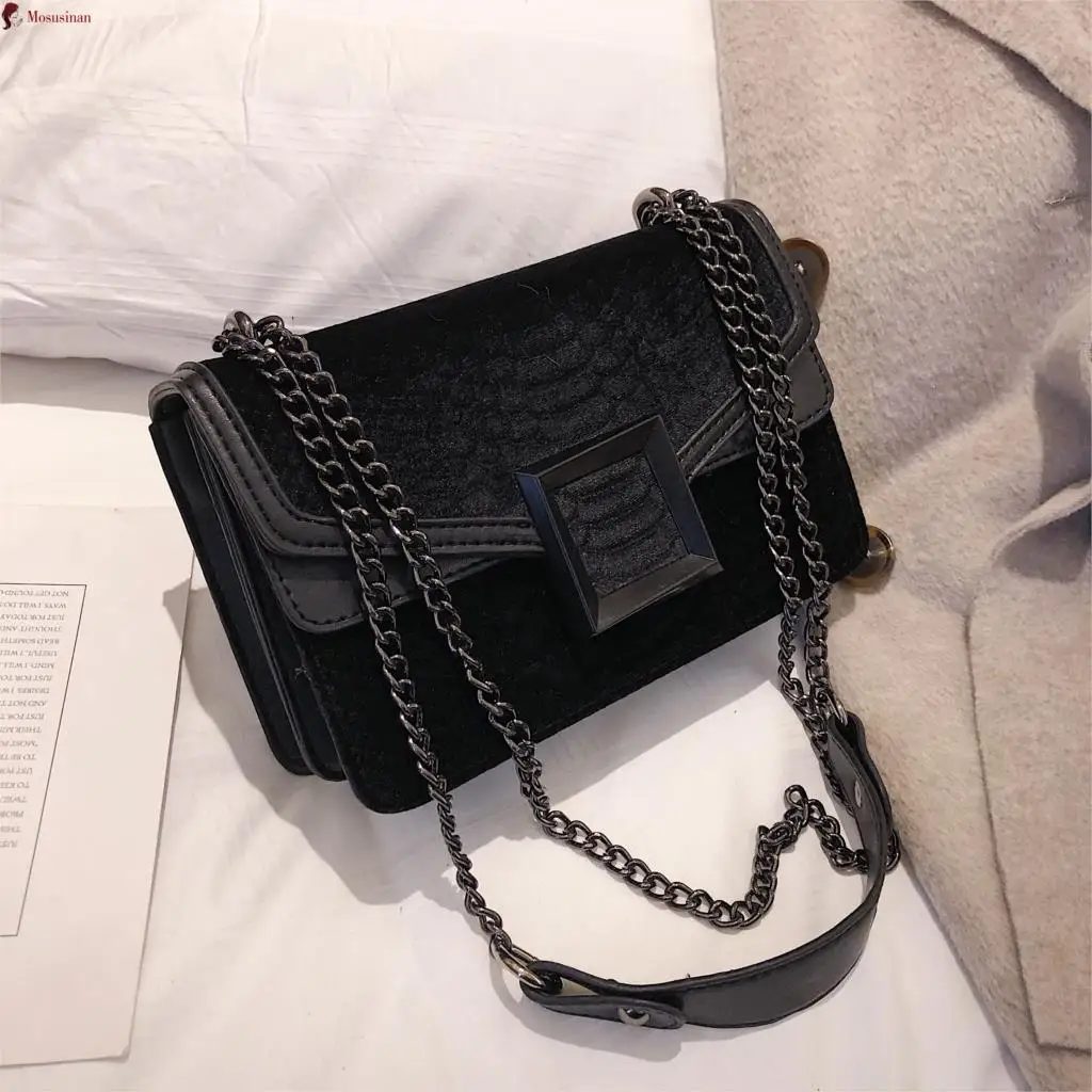 Роскошные брендовые сумки через плечо для женщин модная бархатная маленькая квадратная сумка со змеиным узором женские сумки на плечо с цепочкой сумка-мессенджер