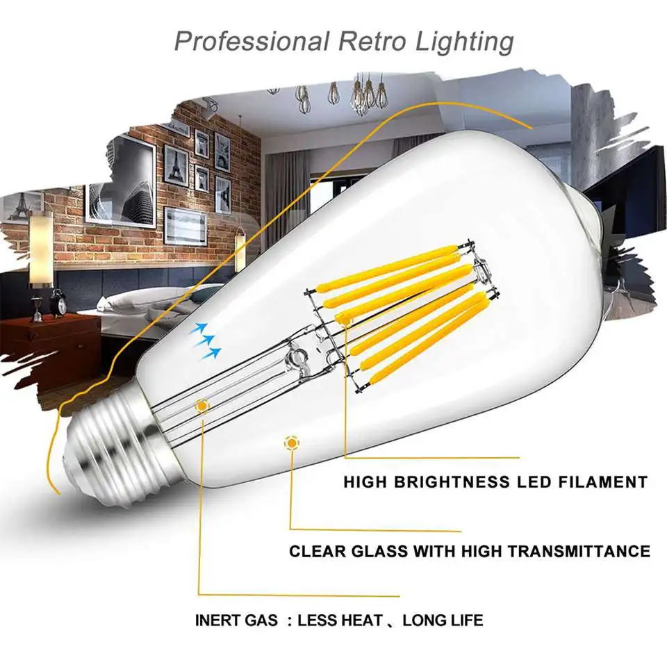 DC 12V24V светильник лампочка St58 E27 Led Bulab Дневной белый 4500k низкая Напряжение 6W