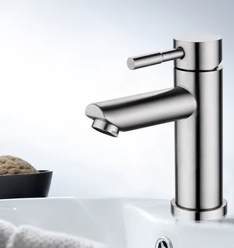 

Modern Bathroom Faucet Single Handle Vanity Sink Faucet 304 Stainless Steel Rust Free, Brushed Steel