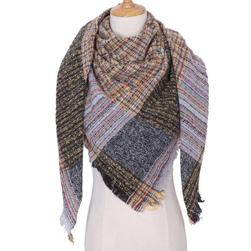 2019 new designer brand women cashmere scarf triangle winter scarves lady shawls and wraps knit blanket neck striped foulard (21)